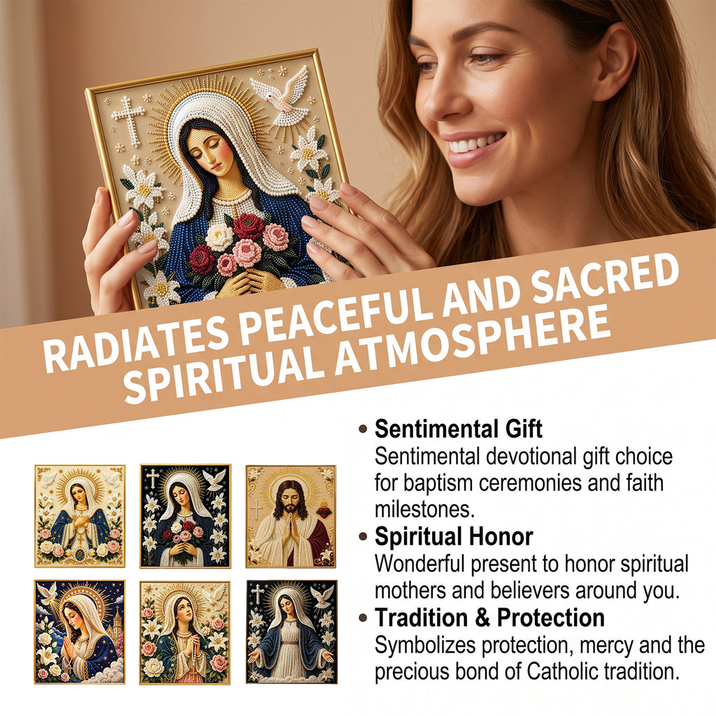 Virgin Mary Madonna DIY Pearl Art Kit, 3D Diamond Painting Wall Decor for Adults, 7.9 x 7.9 in