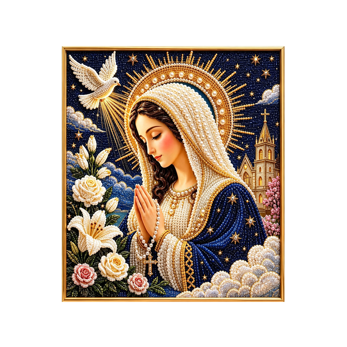 Virgin Mary Madonna DIY Pearl Art Kit, 3D Diamond Painting Wall Decor for Adults, 7.9 x 7.9 in