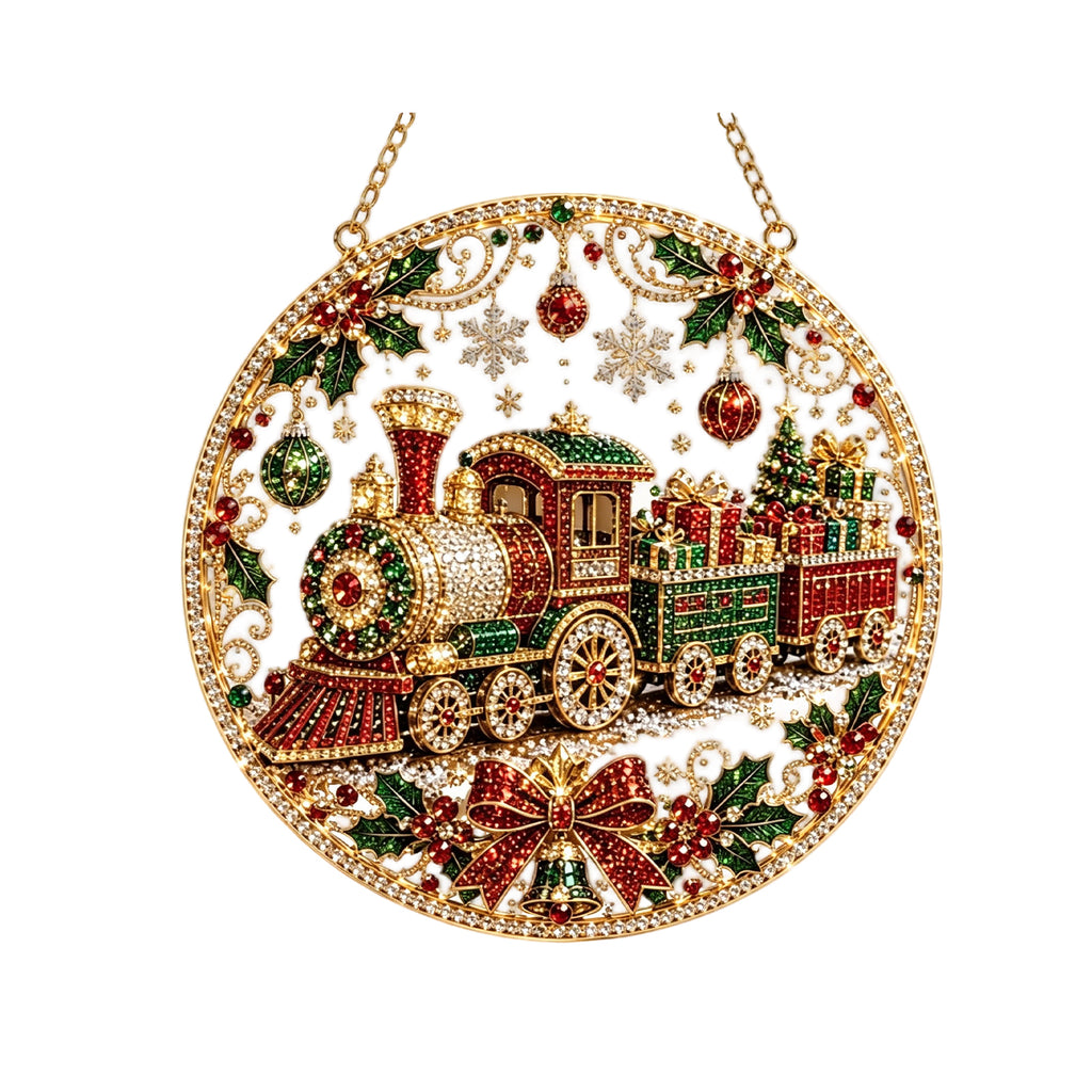 Christmas Pearl Diamond Art Ornament Kit, 8in Acrylic Hanging Christmas Train, Holiday Decor Gift