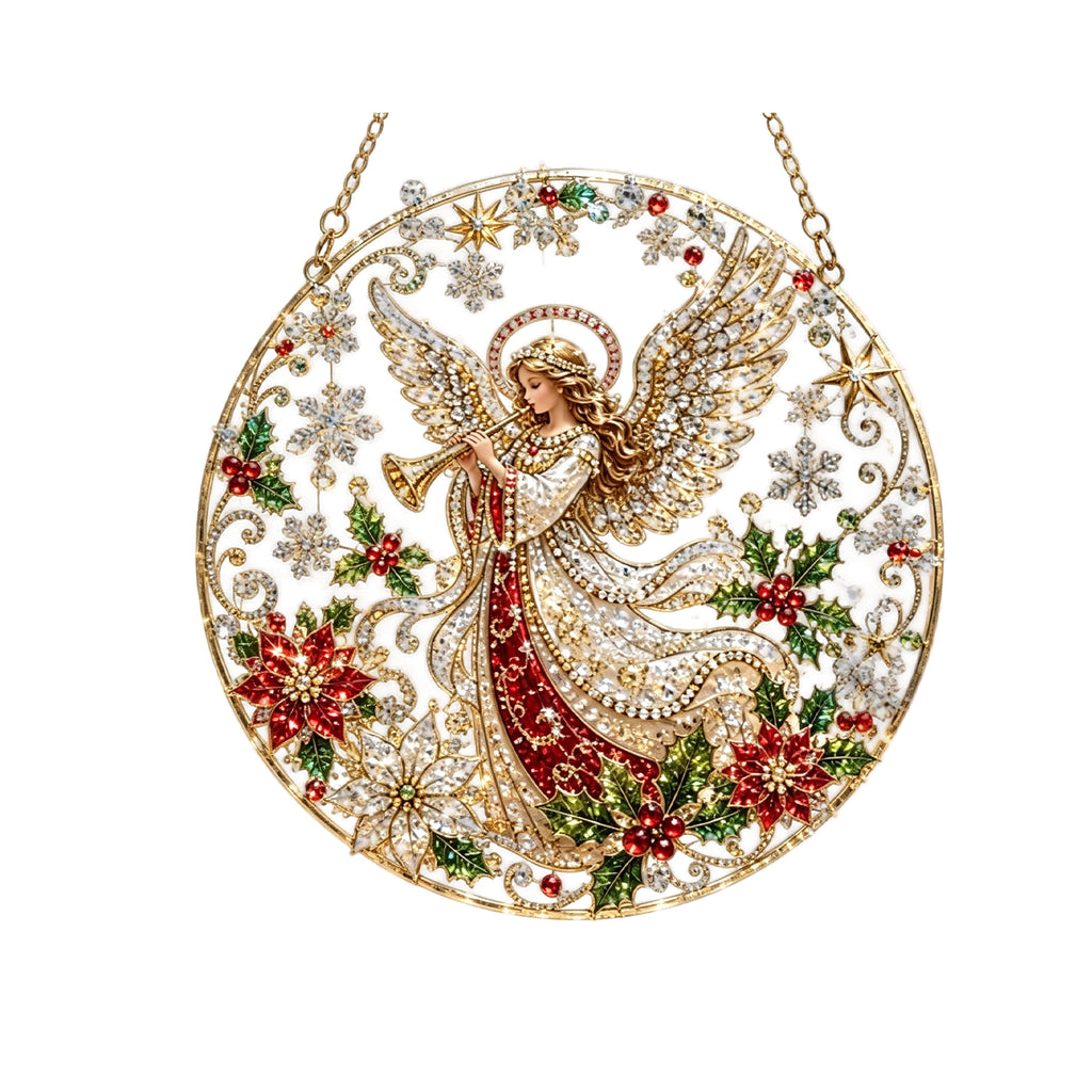 Christmas Pearl Diamond Art Ornament Kit, DIY Suncatcher Hanging Craft for Tree & Window, 8 Inch