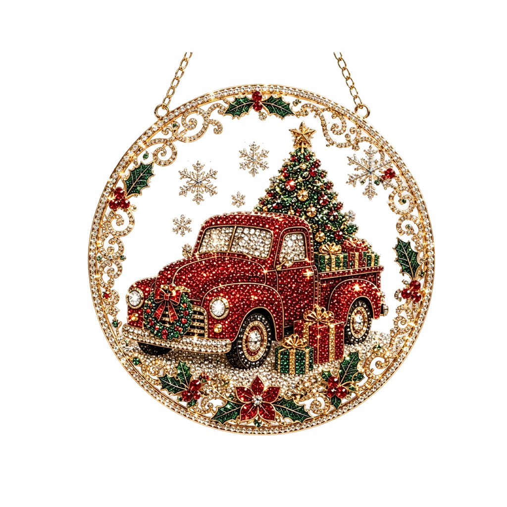 5D Diamond Art Ornament Kit - 8" Round Suncatcher Gem Painting Craft, Christmas DIY Kit for Kids
