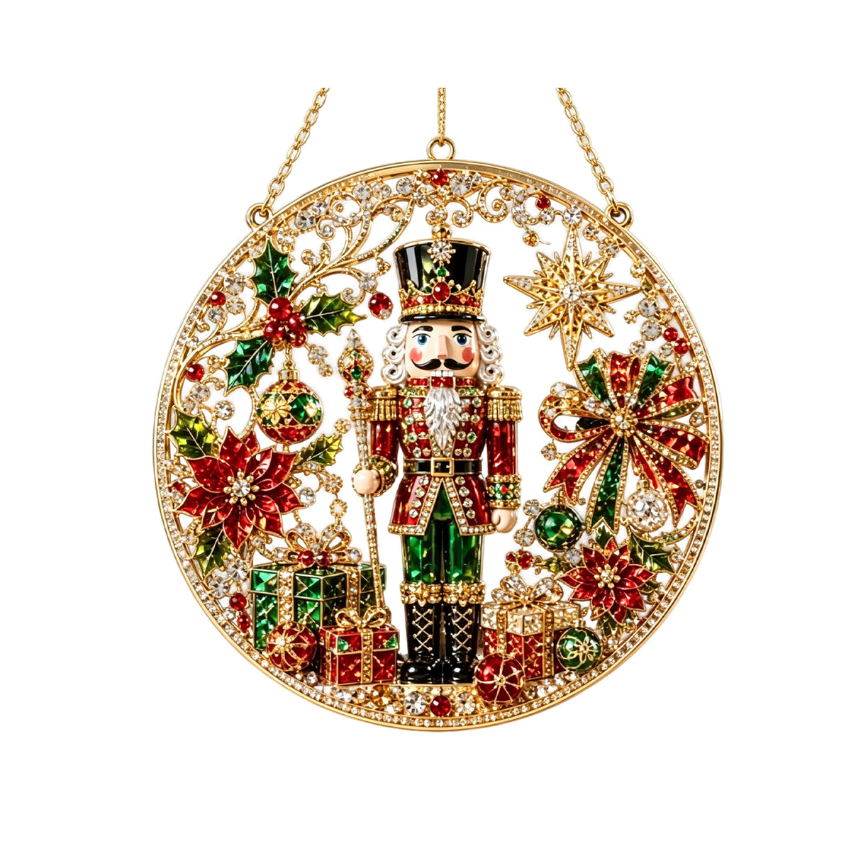 Nutcracker Christmas Ornament, Pearl Rhinestone Holiday Hanging Decor for Tree and Home