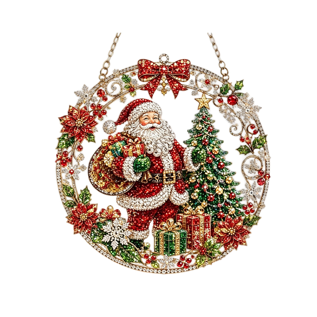 Christmas Pearl Diamond Art Ornament Kit, 8in Round Suncatcher, DIY Holiday Decor