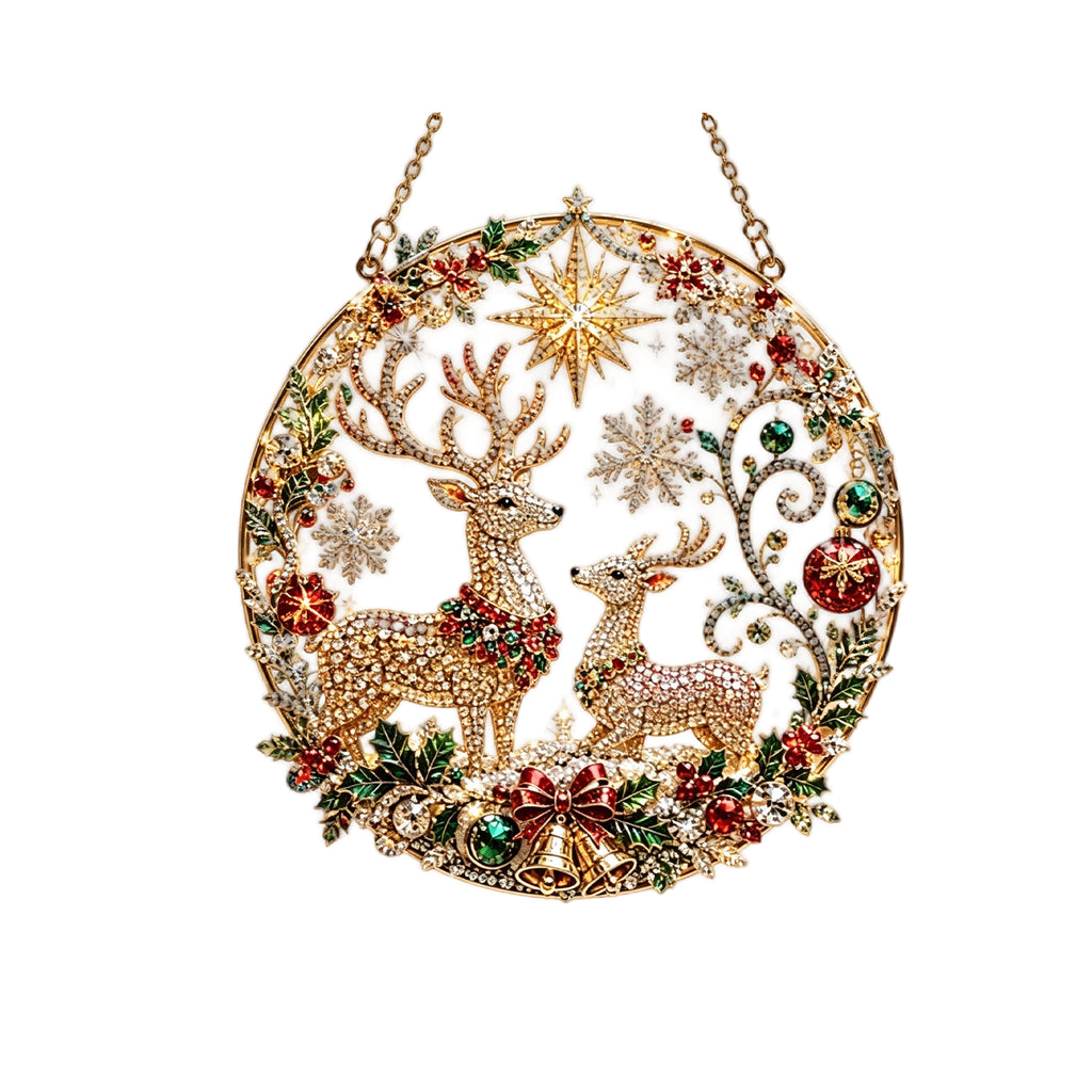 Christmas Pearl Diamond Art Ornament Kit, Reindeer Suncatcher Craft for Adults, Round Hanging Holiday Decor for Tree, Window & Wall, DIY Relaxing Craft Gift
