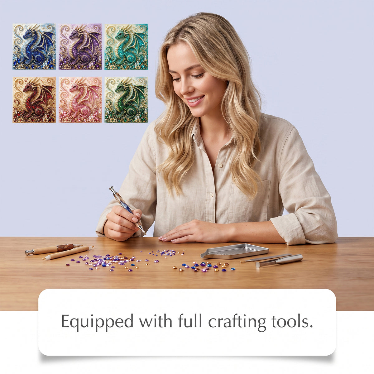 Dragon Pearl Diamond Painting Kit, Purple 3D Dragon DIY Craft with Tools, Wall Decor, 7.88 in