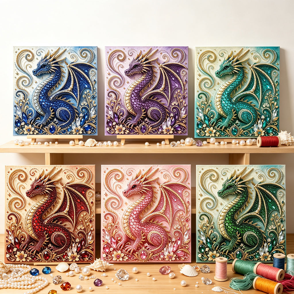 Dragon Pearl Diamond Painting Kit, Purple 3D Dragon DIY Craft with Tools, Wall Decor, 7.88 in
