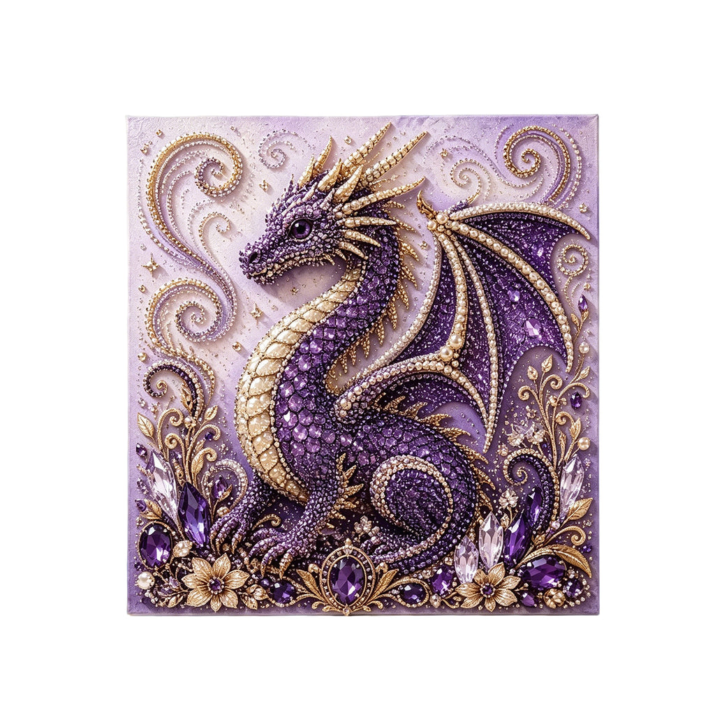 Dragon Pearl Diamond Painting Kit, Purple 3D Dragon DIY Craft with Tools, Wall Decor, 7.88 in