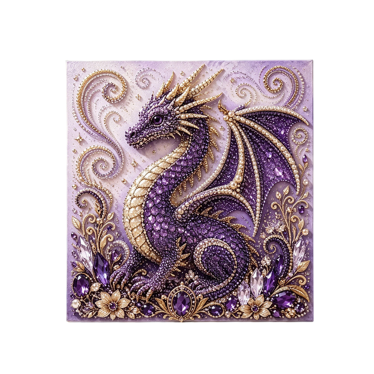 Dragon Pearl Diamond Painting Kit, Purple 3D Dragon DIY Craft with Tools, Wall Decor, 7.88 in