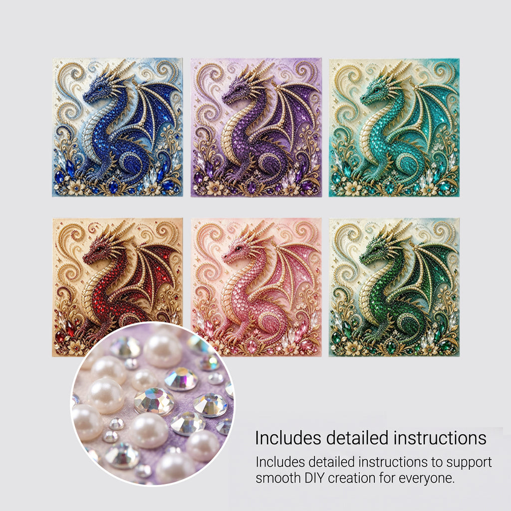 Dragon Diamond Painting Kit for Adults, DIY Gem Art with Pearl Beads, 3D Sparkling Dragon Wall Art