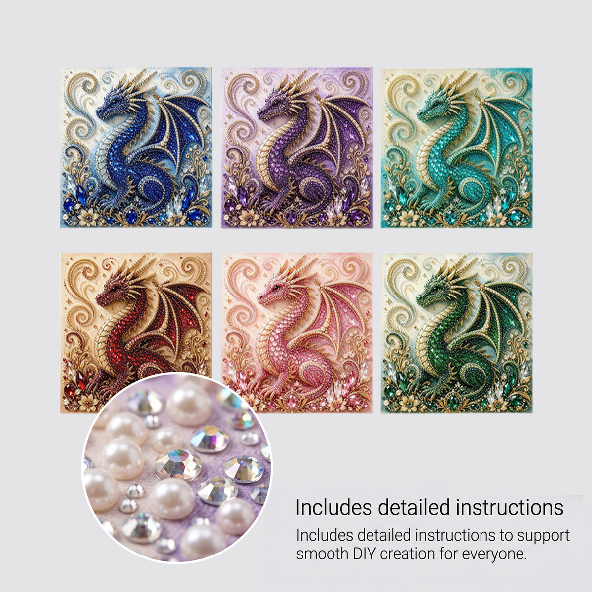 Dragon Diamond Painting Kit for Adults, DIY Gem Art with Pearl Beads, 3D Sparkling Dragon Wall Art