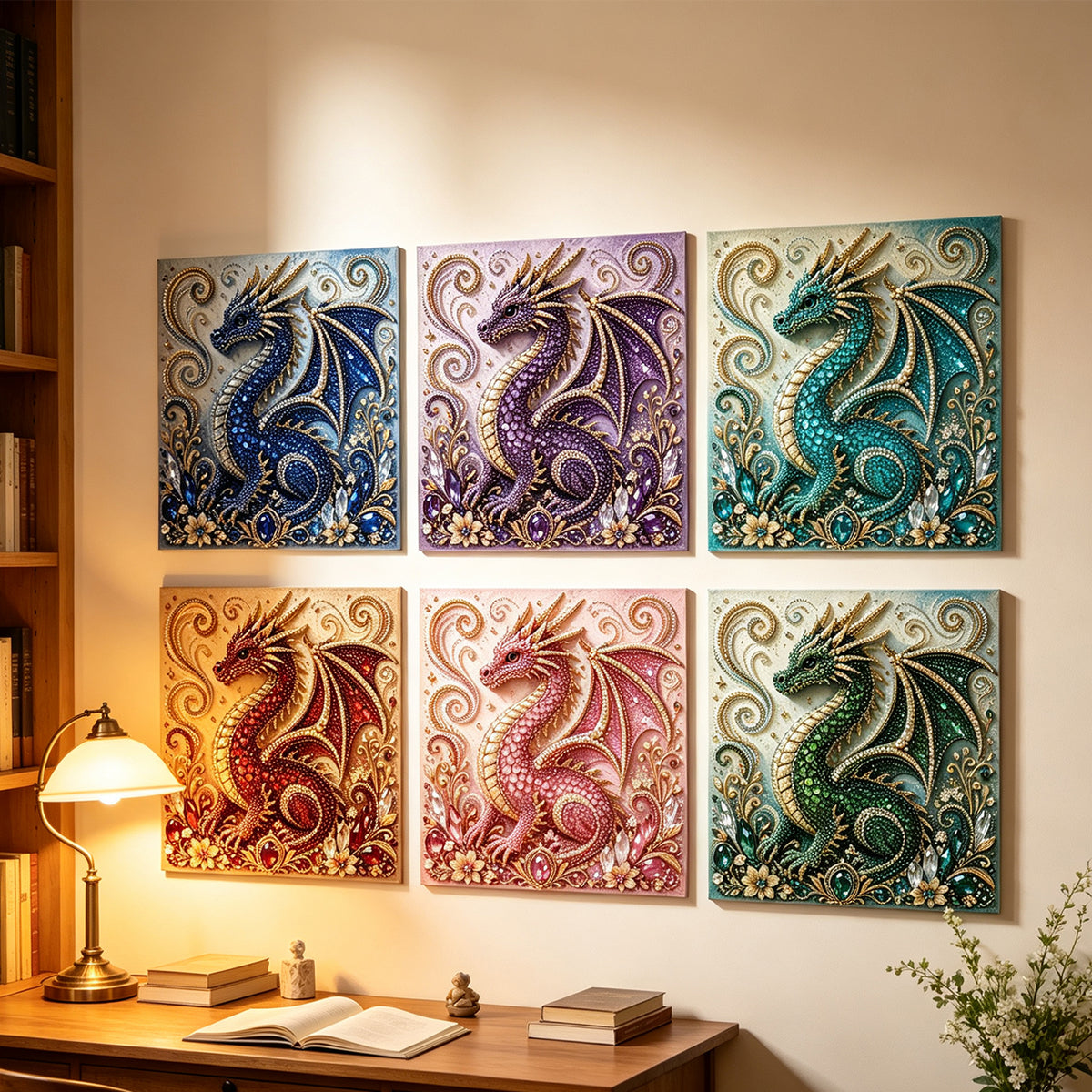 Dragon Diamond Painting Kit for Adults, DIY Gem Art with Pearl Beads, 3D Sparkling Dragon Wall Art