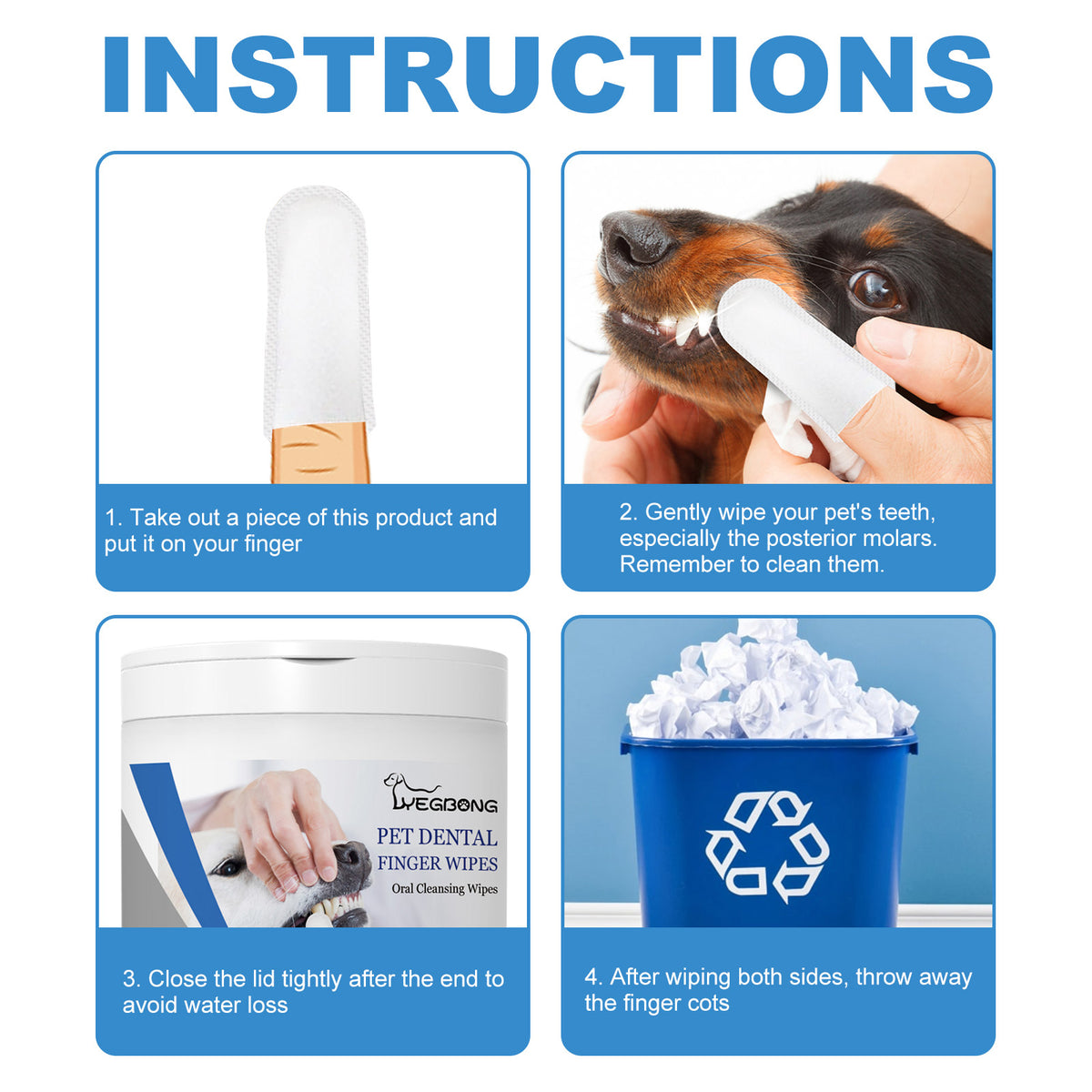 Mint Dental Finger Wipes for Dogs & Cats, 50 Ct – Clean Teeth, Freshen Breath, Plaque & Tartar Care