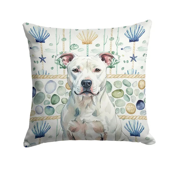 Aeelleea White American Staffordshire Terrier Sea Glass Pillow
