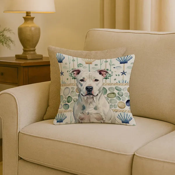 Aeelleea White American Staffordshire Terrier Sea Glass Pillow