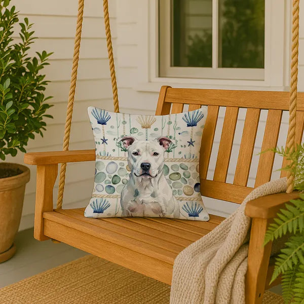Aeelleea White American Staffordshire Terrier Sea Glass Pillow