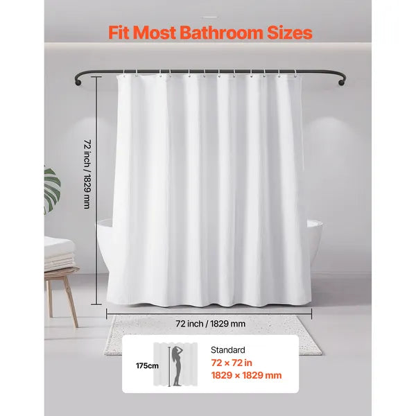 White Fabric Shower Curtain, 72"x72", 100% Polyester Water Repellent, Weighted Hem, Machine Washable for Bathroom