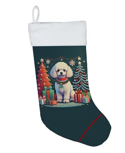 Poodle Christmas Stocking with Hanging Loop, Dog Holiday Stocking for Fireplace Mantel, Christmas Gift and Home Decor