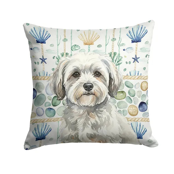 Aeelleea White Gray Coton de Tulear Coastal Sea Glass Pillow 14x14 Decorative
