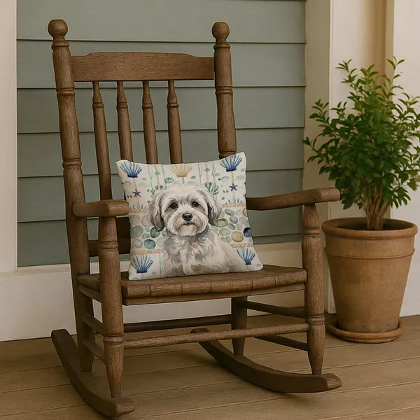 Aeelleea White Gray Coton de Tulear Coastal Sea Glass Pillow 14x14 Decorative