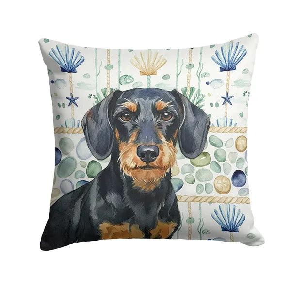 Aeelleea Wirehaired Dachshund Coastal Sea Glass Pillow 18x18 in