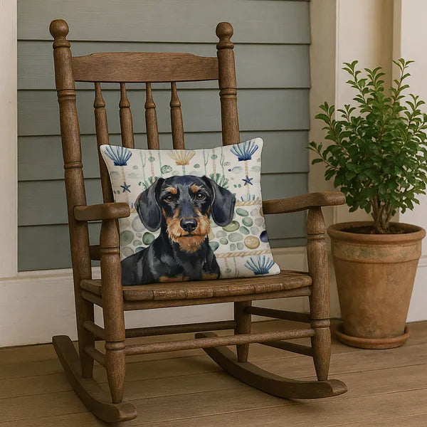 Aeelleea Wirehaired Dachshund Coastal Sea Glass Pillow 18x18 in