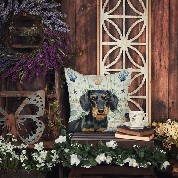 Aeelleea Wirehaired Dachshund Coastal Sea Glass Pillow 18x18 in