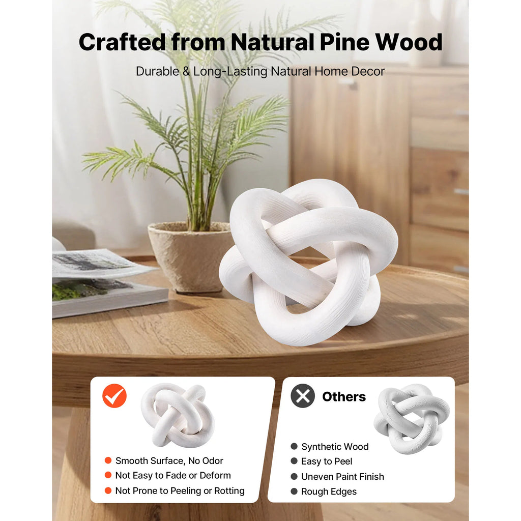 White Wood Knot Decor, 3-Link Natural Pine Wood Chain Link, Modern Farmhouse Tabletop Ornament for Shelf Tray Home Decor