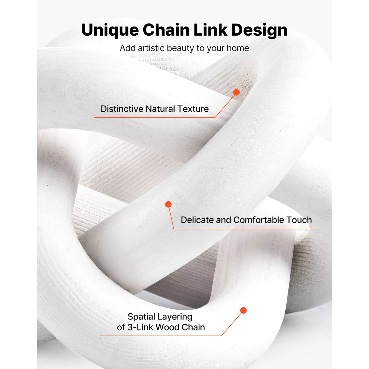 White Wood Knot Decor, 3-Link Natural Pine Wood Chain Link, Modern Farmhouse Tabletop Ornament for Shelf Tray Home Decor