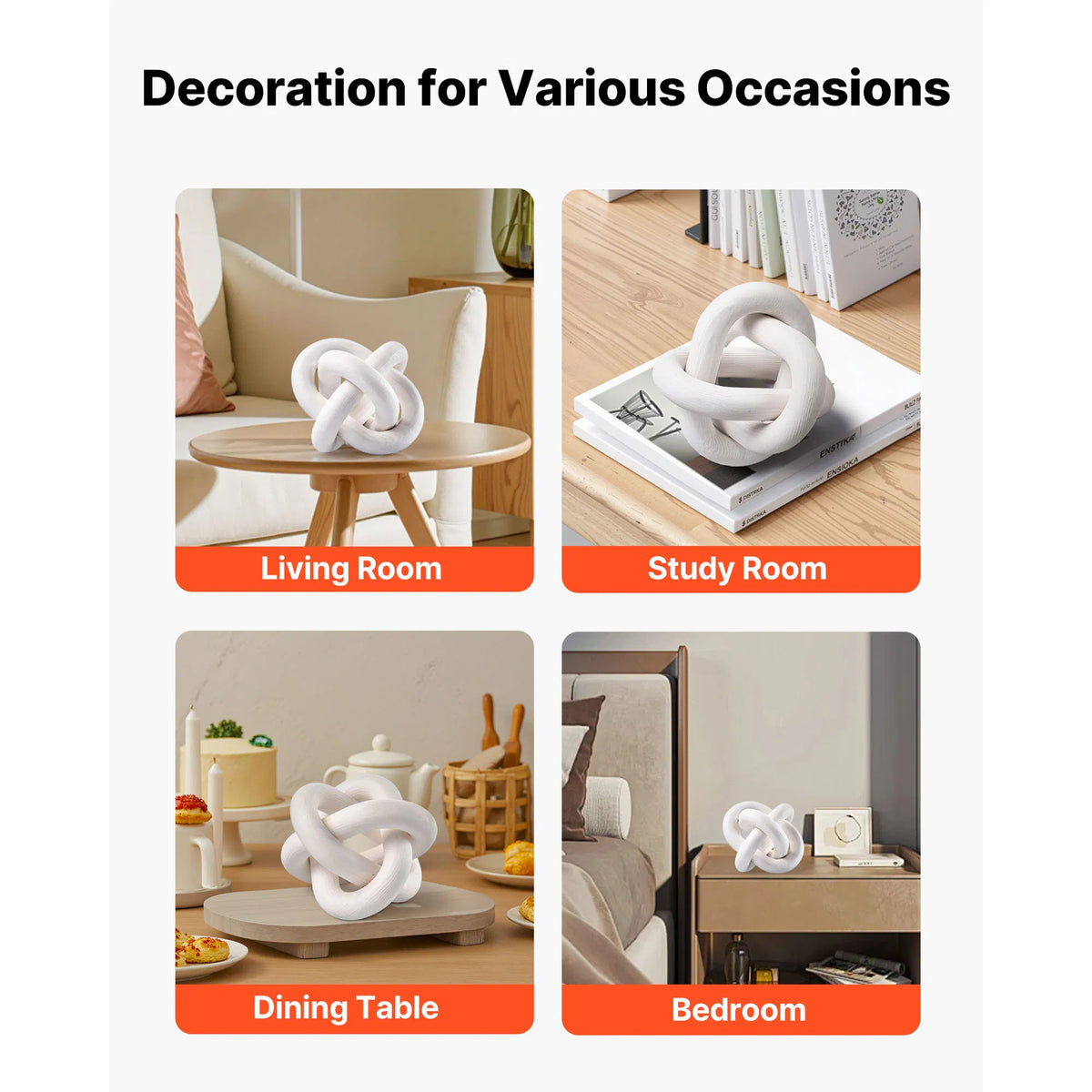 White Wood Knot Decor, 3-Link Natural Pine Wood Chain Link, Modern Farmhouse Tabletop Ornament for Shelf Tray Home Decor