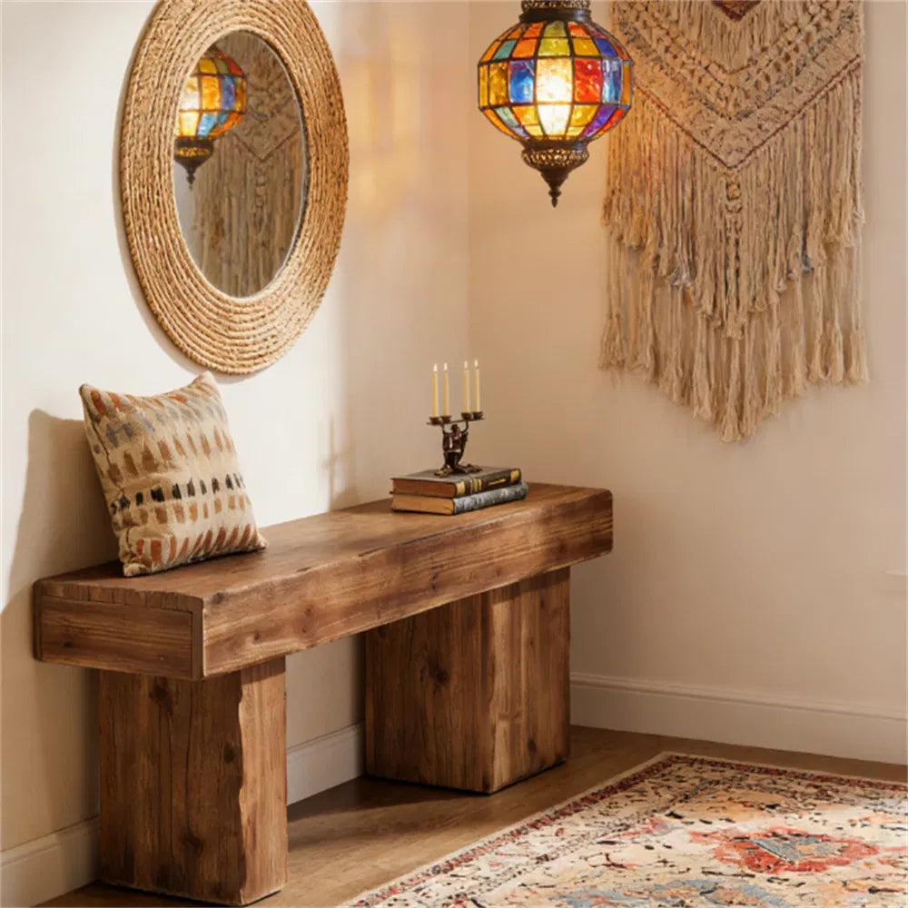Farmhouse Solid Fir Wood Entryway Bench, Heavy‑Duty Indoor Bench for Entryway, Bedroom End‑of‑Bed, Living Room & Hallway