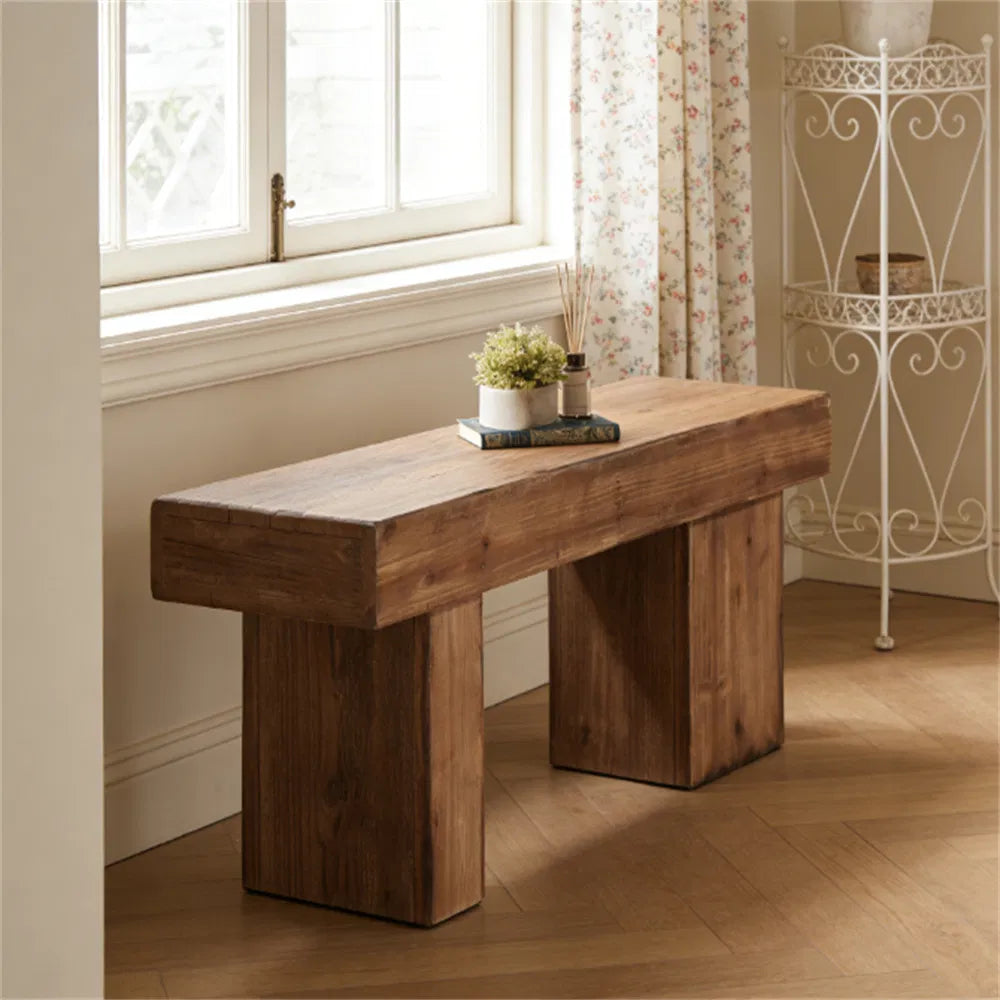 Farmhouse Solid Fir Wood Entryway Bench, Heavy‑Duty Indoor Bench for Entryway, Bedroom End‑of‑Bed, Living Room & Hallway