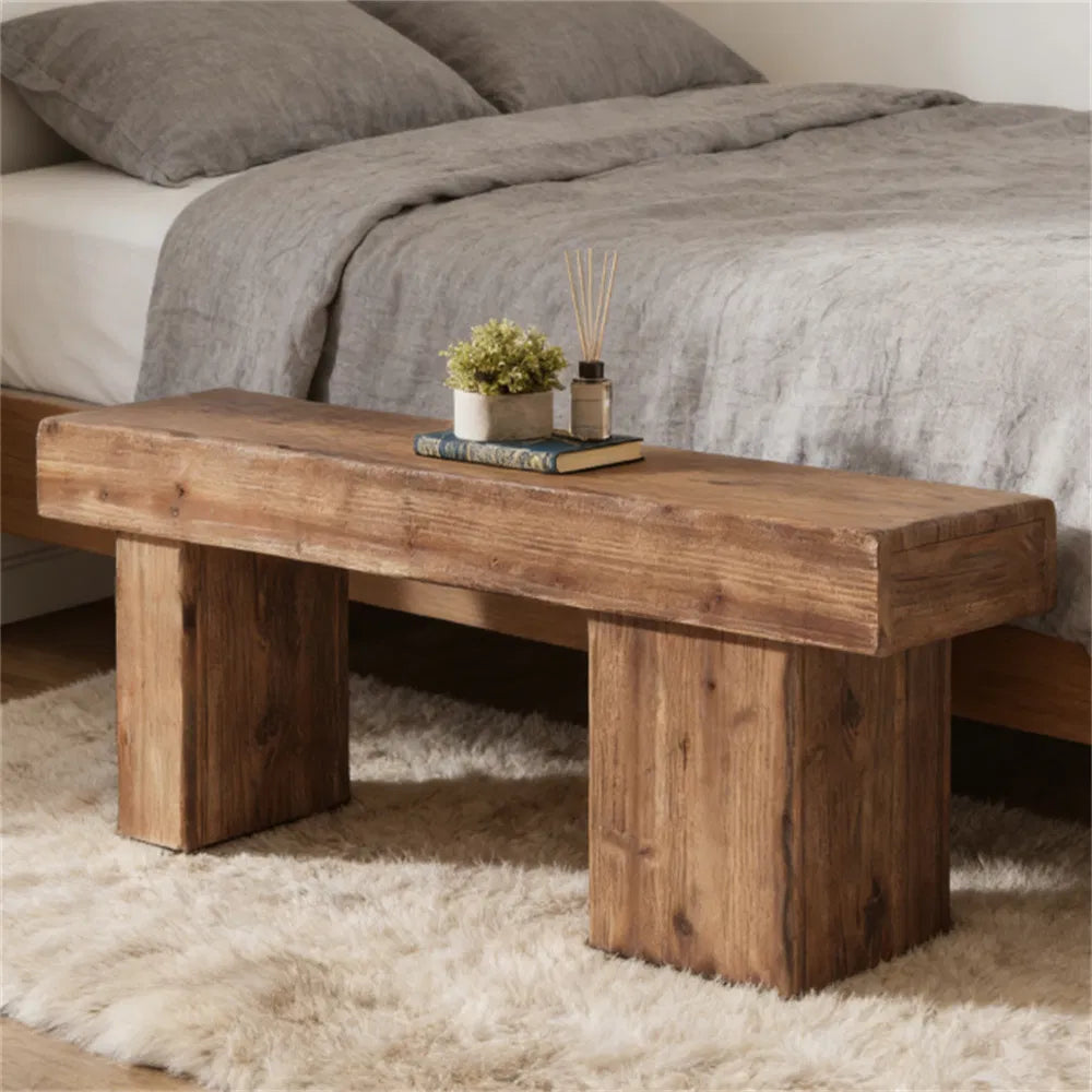 Farmhouse Solid Fir Wood Entryway Bench, Heavy‑Duty Indoor Bench for Entryway, Bedroom End‑of‑Bed, Living Room & Hallway