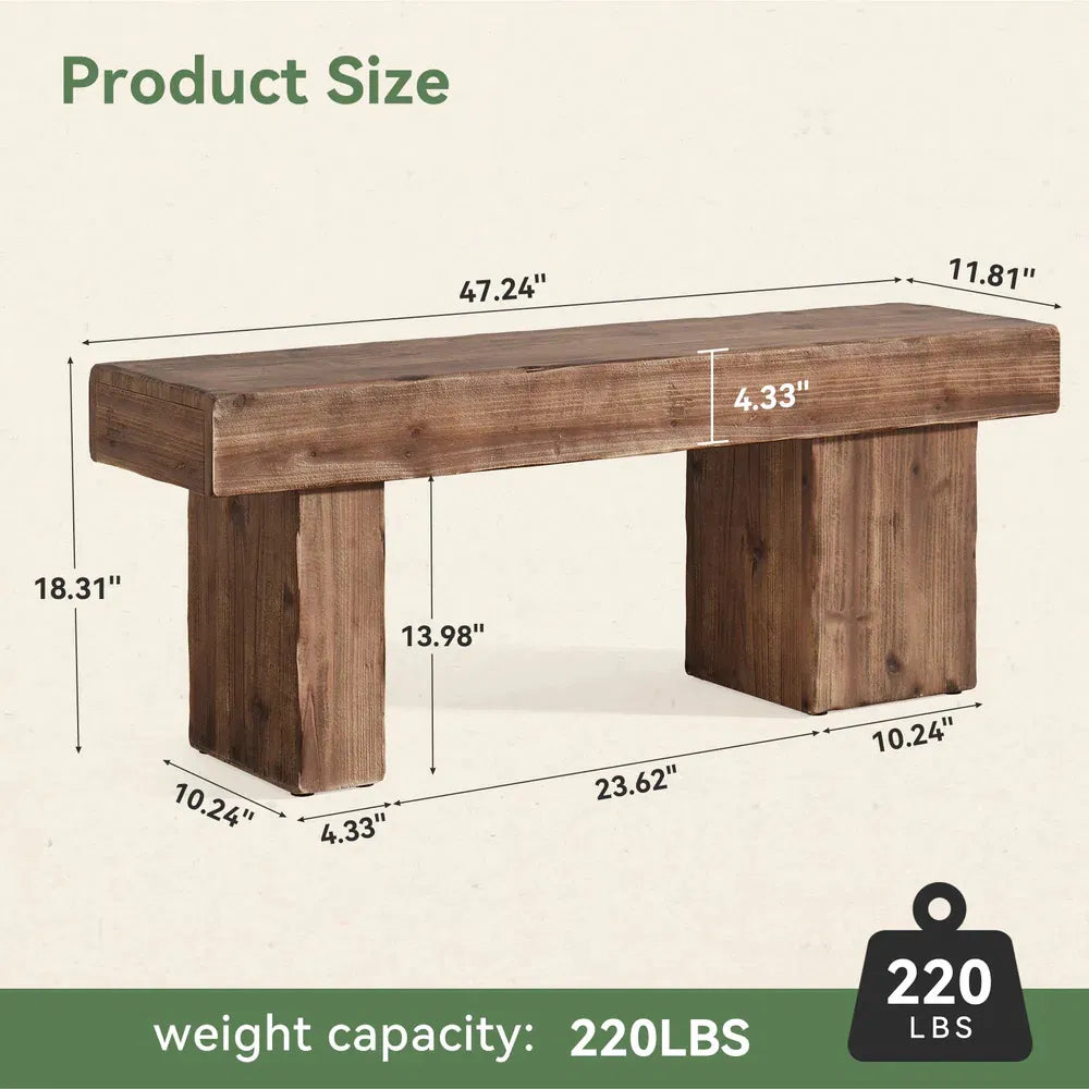 Farmhouse Solid Fir Wood Entryway Bench, Heavy‑Duty Indoor Bench for Entryway, Bedroom End‑of‑Bed, Living Room & Hallway