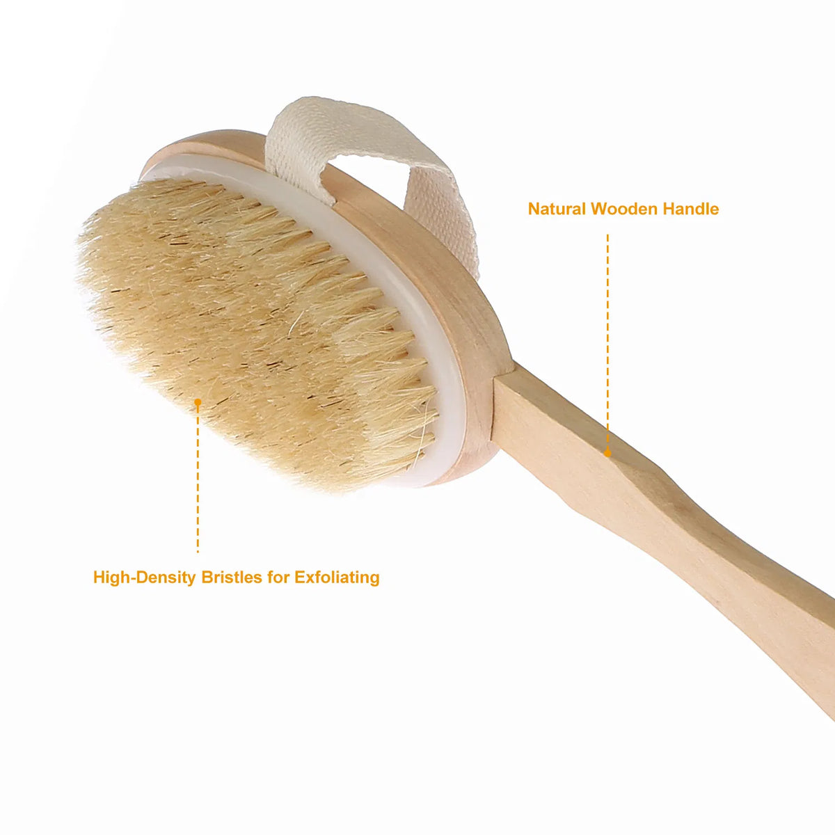 15‑Inch Detachable Wooden 2‑in‑1 Shower Body Brush, Medium‑Stiff Bristles Back Scrubber with Hanging Hemp Rope for Wet & Dry Bath Cleansing