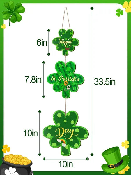 Aeelleea St. Patrick's Day Wooden Wreath for Front Door, 10"x33.5" Large Lucky Clover Happy St Patricks Sign Wall Hanging Home Decor Gift