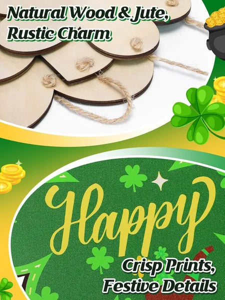 Aeelleea St. Patrick's Day Wooden Wreath for Front Door, 10"x33.5" Large Lucky Clover Happy St Patricks Sign Wall Hanging Home Decor Gift