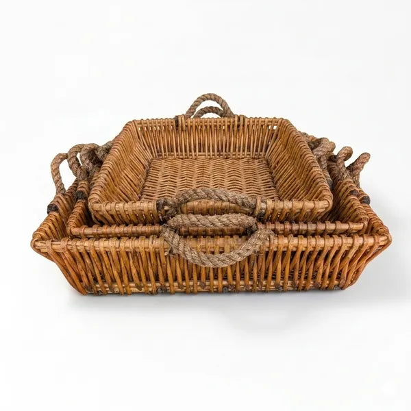 Aeelleea Set of 3 Woven Willow Nesting Storage Baskets, 21"/19"/17" Handwoven Baskets with Handles for Home Bathroom Living Room Decor
