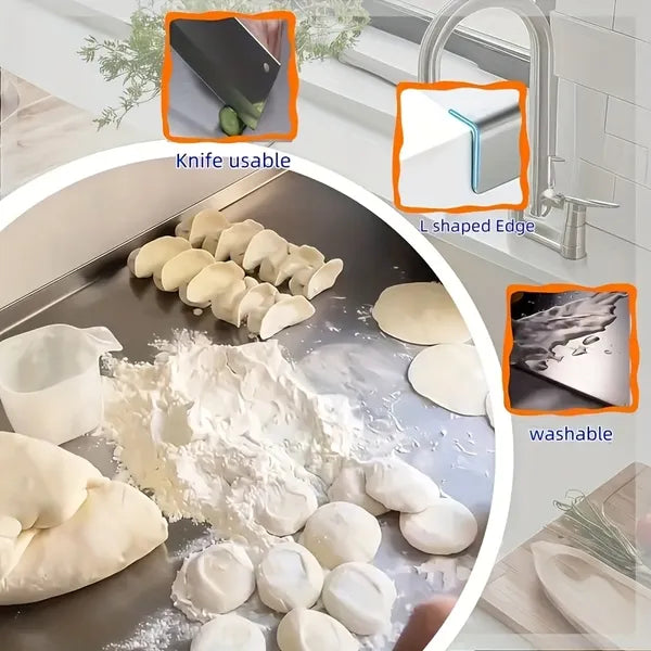 304 Stainless Steel Cutting Board with L-Shaped Edge, 1.5MM Thick Food Grade Pastry Board for Kitchen Dough Meat