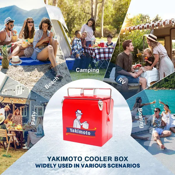 AEELLEEA 14 Quart Retro Metal Cooler Box with Bottle Opener, Portable Insulated Ice Chest for Camping Beach Outdoor Party