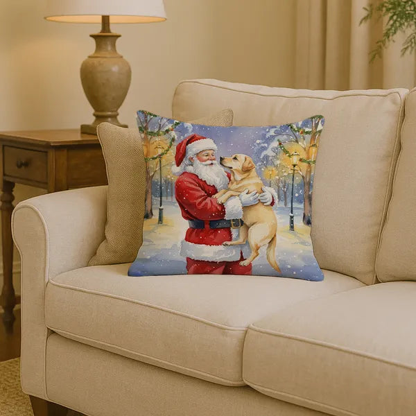 Aeelleea Yellow Lab Santa Throw Pillow 14x14 in, Christmas Dog Decor Cushion for Couch Bed Patio