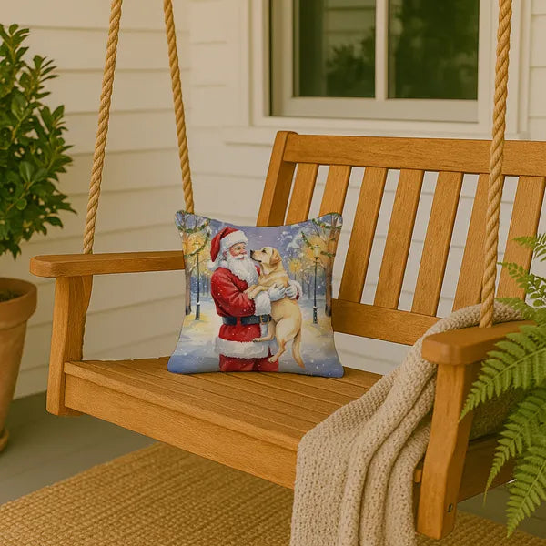 Aeelleea Yellow Lab Santa Throw Pillow 14x14 in, Christmas Dog Decor Cushion for Couch Bed Patio
