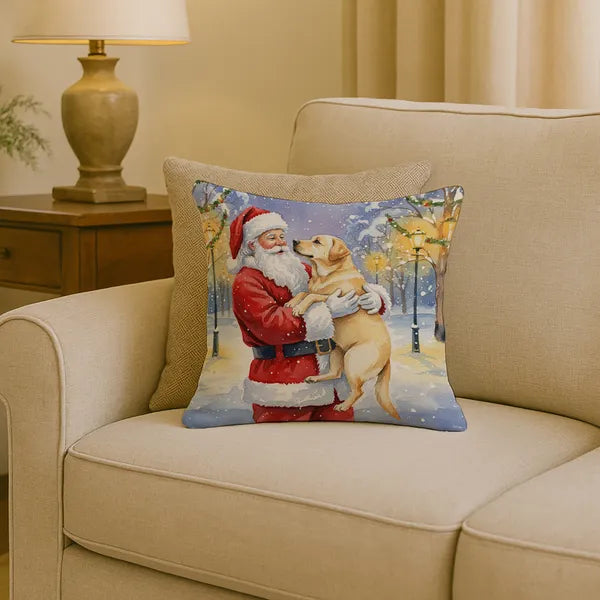 Aeelleea Yellow Labrador Retriever Santa Claus Pillow 18x18 Christmas Dog Decor