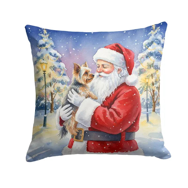 Aeelleea Yorkie with Santa Claus Pillow 18x18 in, Christmas Dog Cushion