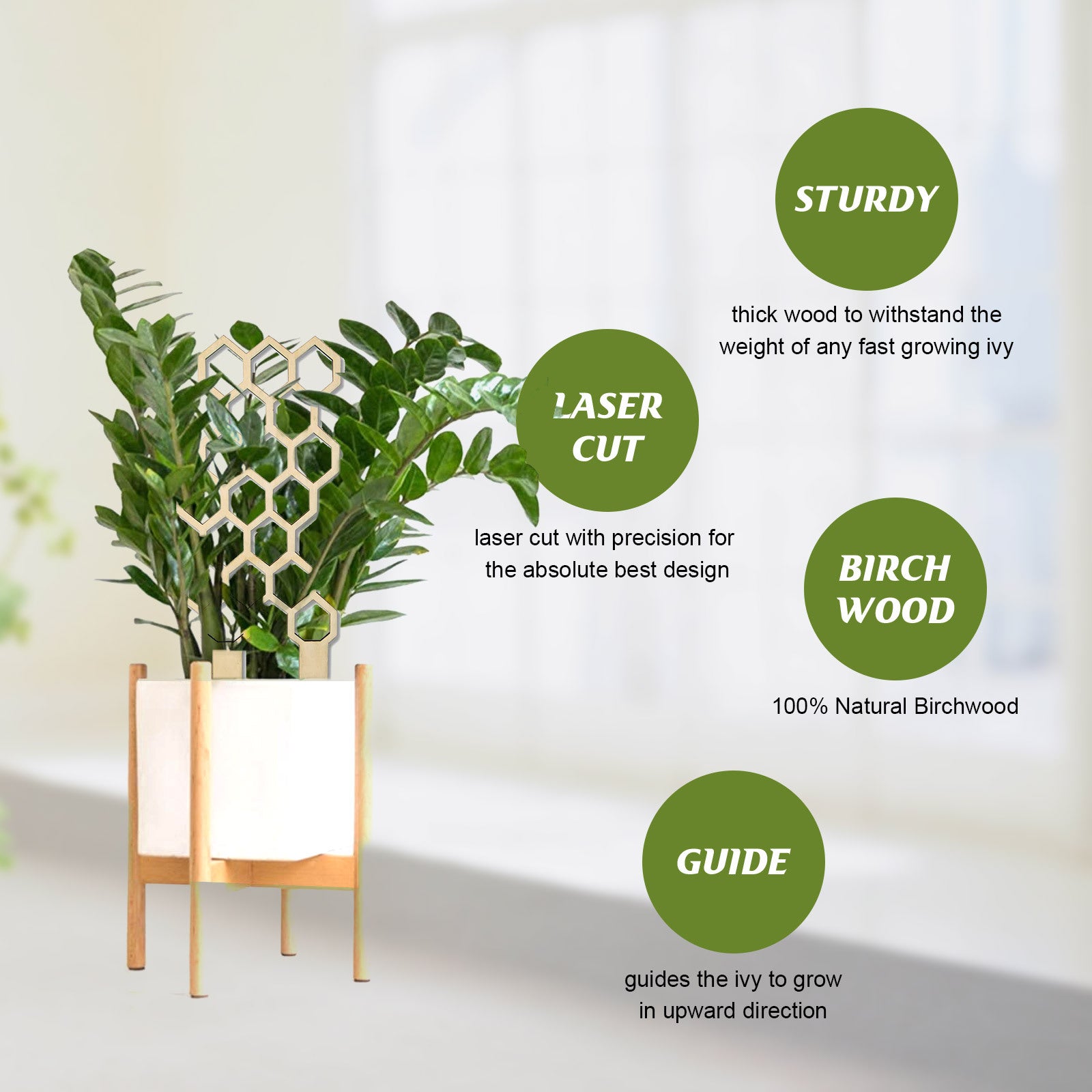 Wooden Plant Trellis, Honeycomb Shape Potted Plant Support Stake, Indoor Climbing Vine Holder for Houseplants Home Garden Decor