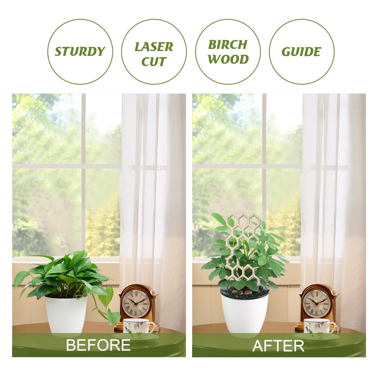 Wooden Plant Trellis, Honeycomb Shape Potted Plant Support Stake, Indoor Climbing Vine Holder for Houseplants Home Garden Decor